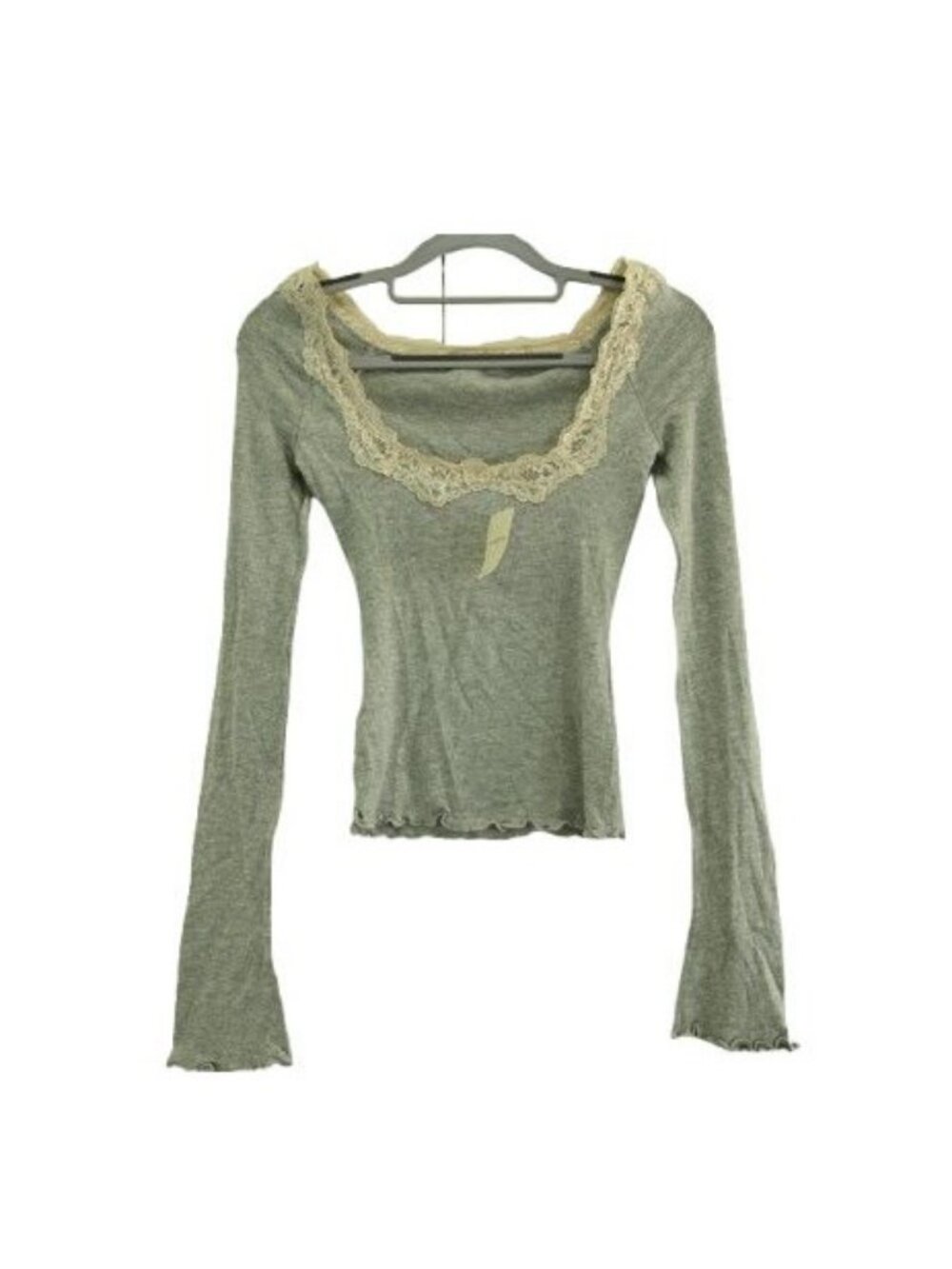 NEW Free People Oh My Darling Lace Trim Long Sleeve Top Heather Grey Combo Sz XS